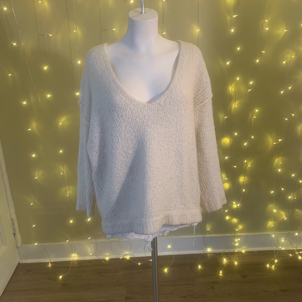 Free People oversized white v neck sweater